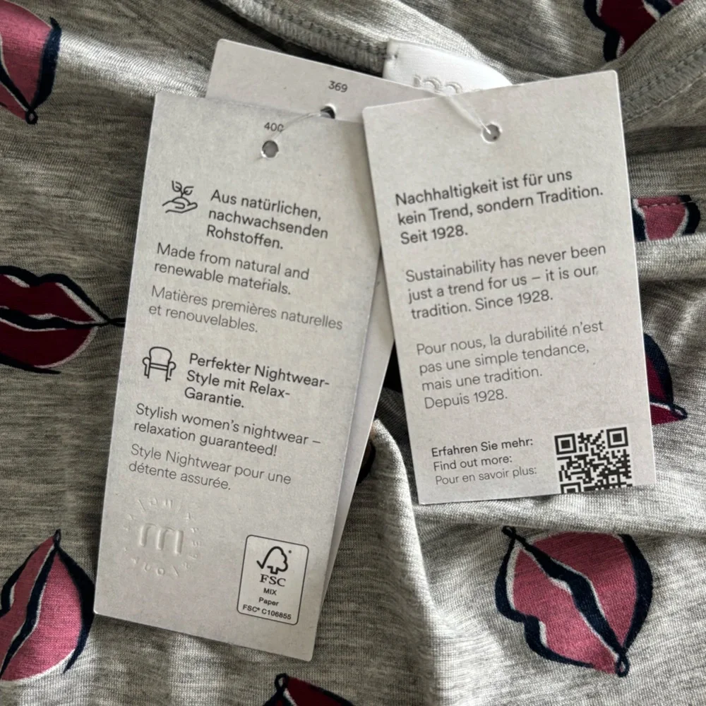 Mey Germany Lip Print Nightgown XL / EU 44 Grey Long Sleeve NWT - Picture 7 of 10
